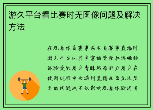 游久平台看比赛时无图像问题及解决方法